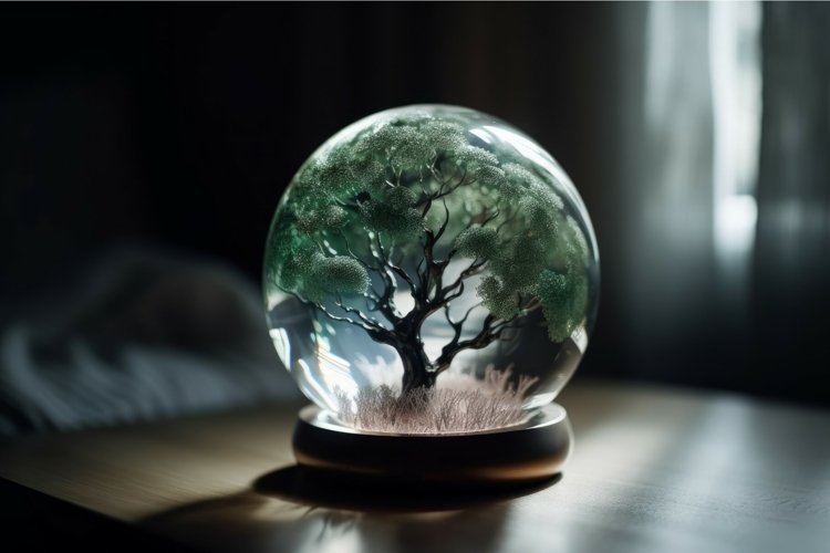 Tree glass ball sky. Generate Ai example image 1