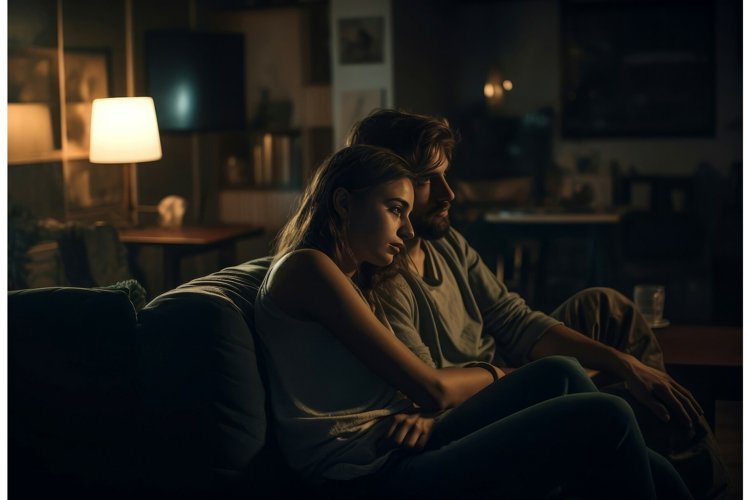 Two lovers watching tv at night. Generate Ai example image 1