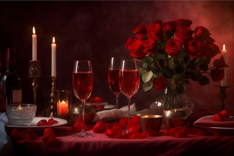 Valentines day romantic decorated table ambiance. Generate a example image 1