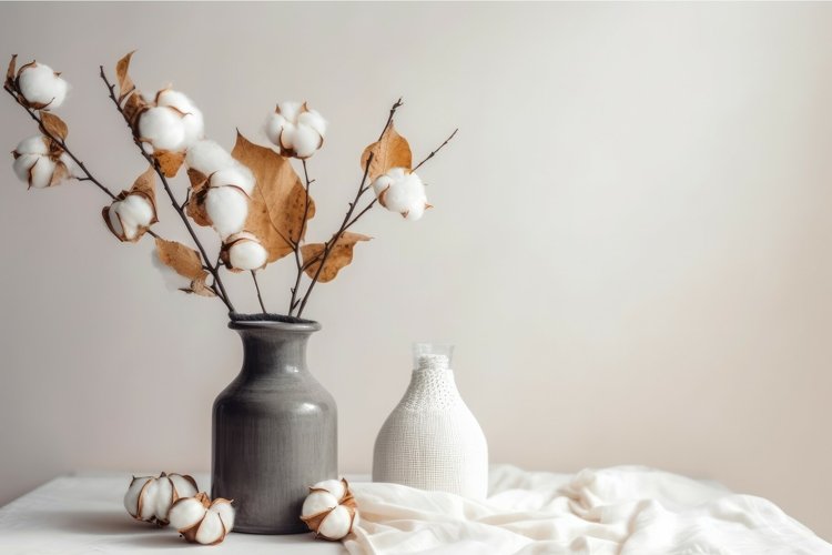 Vase cotton branches organic. Generate Ai example image 1