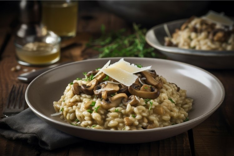 Vegetarian mushroom risotto food. Generate Ai example image 1