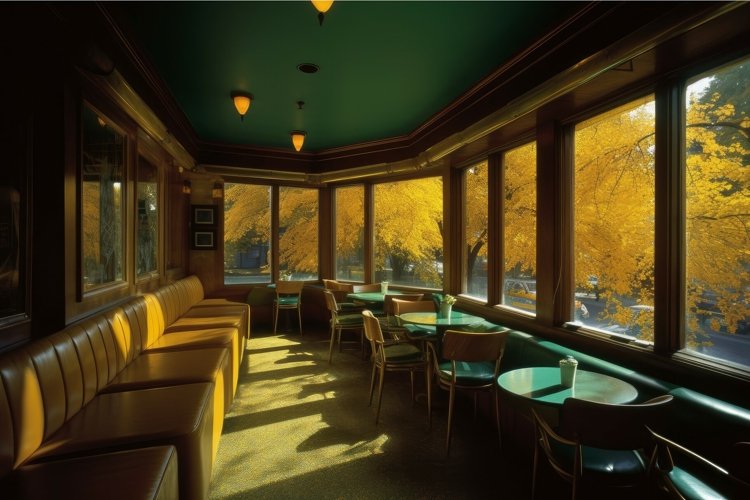 Green cafe autumn. Generate Ai example image 1