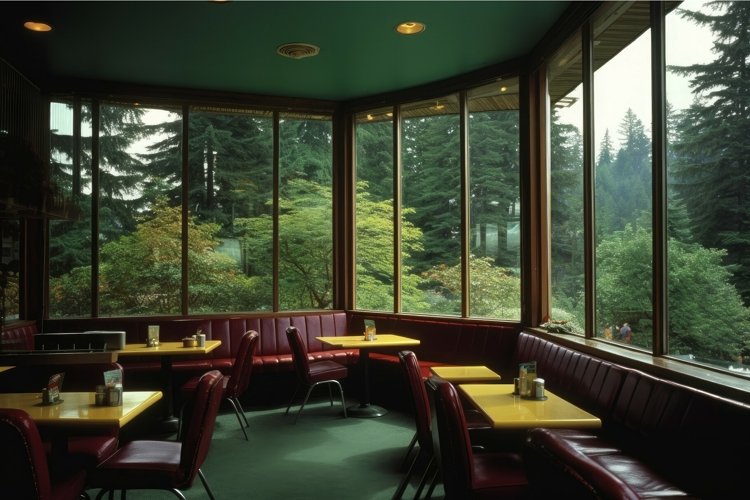 Green cafe interior. Generate Ai example image 1