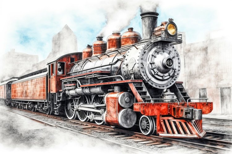 Vintage locomotive illustration. Generate AI example image 1