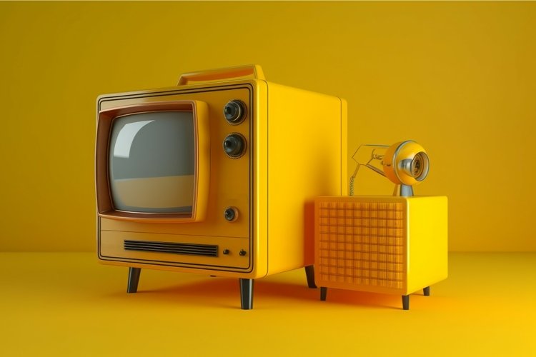 Vintage yellow tv set frame. Generate Ai example image 1