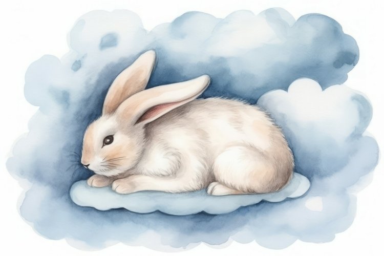 Watercolor sleeping rabbit. Generate Ai