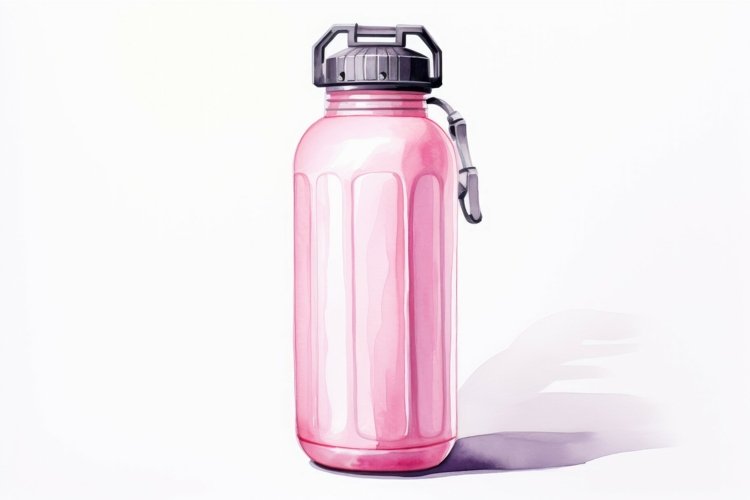 Watercolor pink fitness bottle. Generate Ai example image 1