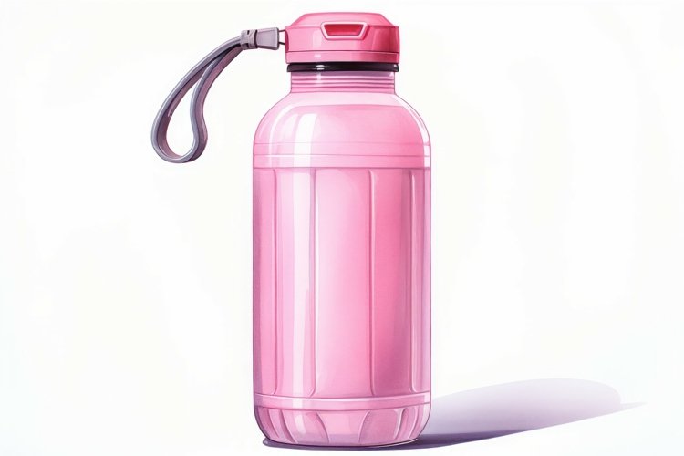 Watercolor pink fitness bottle flask. Generate Ai example image 1