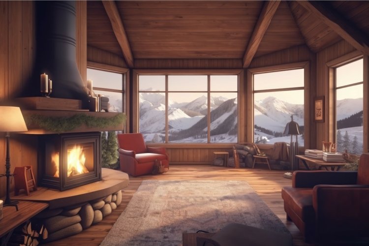 Interior winter villa view. Generate Ai