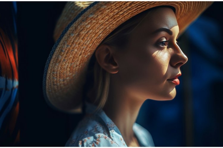 Woman wearing straw hat portrait. Generate ai example image 1