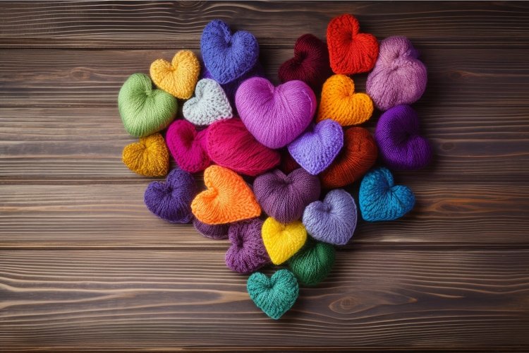 Wool heart colorful. Craft love string example image 1