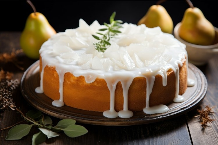 Yoghurt cake pear cream. Generate Ai example image 1