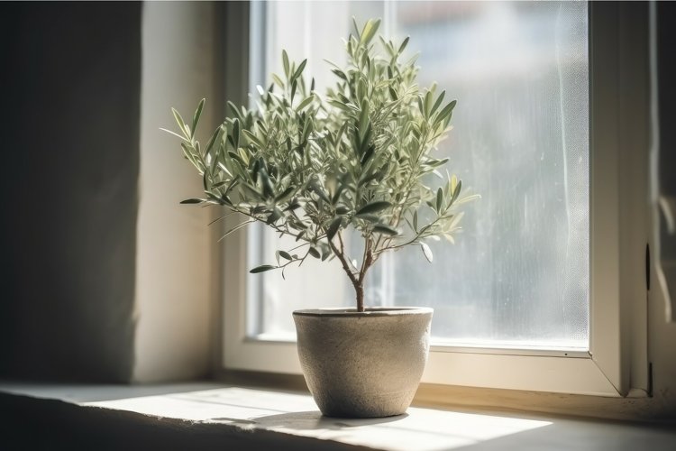Young olive tree pot. Generate Ai