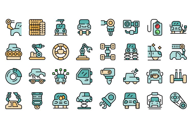 Auto assembly icons set vector flat example image 1