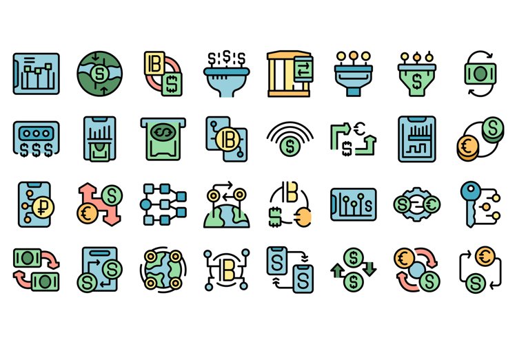 Currency conversion icons set vector flat example image 1