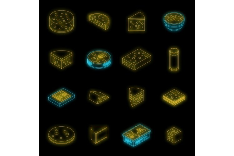 Cheese icons set vector neon
