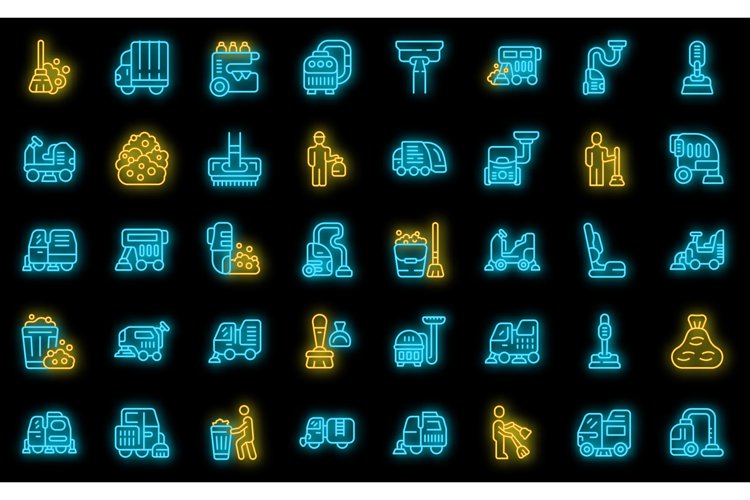 Sweeper icons set vector neon example image 1