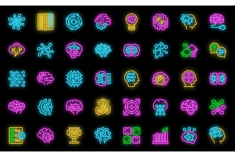 Brainstorm icons set vector neon example image 1