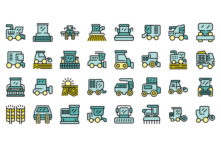 Combine harvester icons set vector flat example image 1