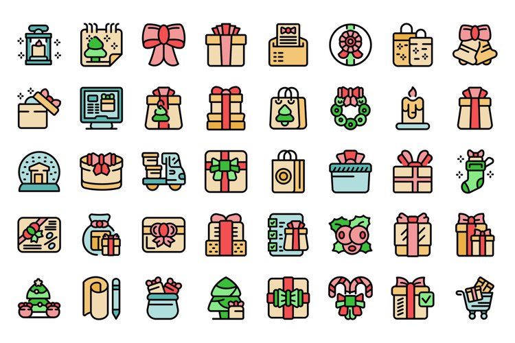 Buying Christmas gifts icons set vector flat