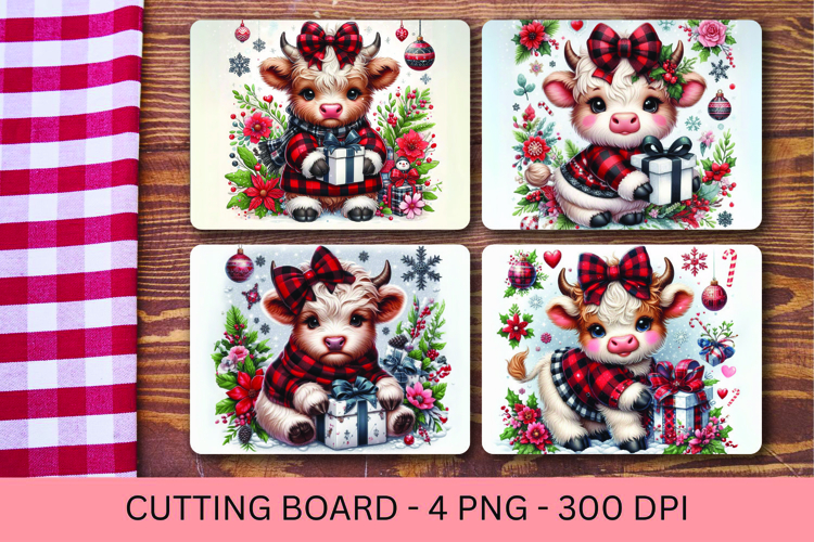 kitchen cutting board - christmas plaid baby highland cow