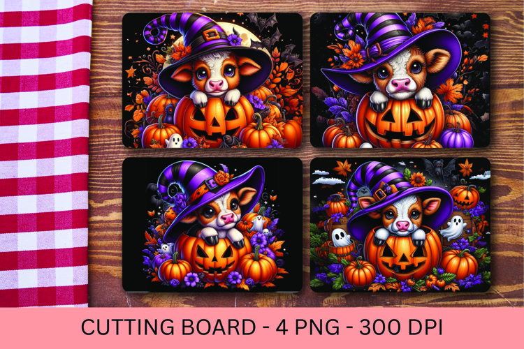 kitchen cutting board - jack lantern highland cow halloween