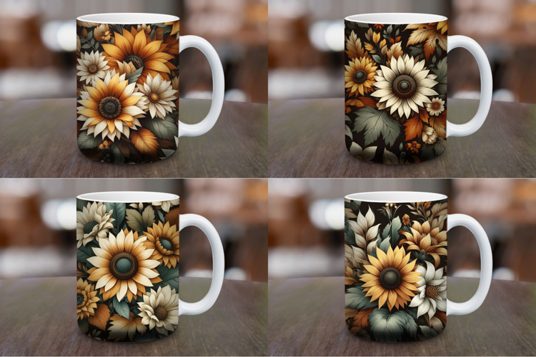 Mug Wrap Sublimation - vintage sunflowers pattern