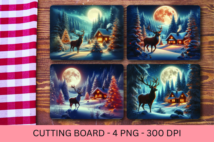 kitchen cutting board - christmas deer snow village