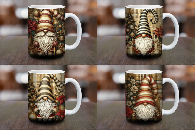 Mug Wrap Sublimation - gold christmas gnome