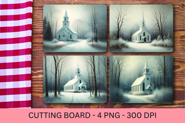 kitchen cutting board - white christmas church