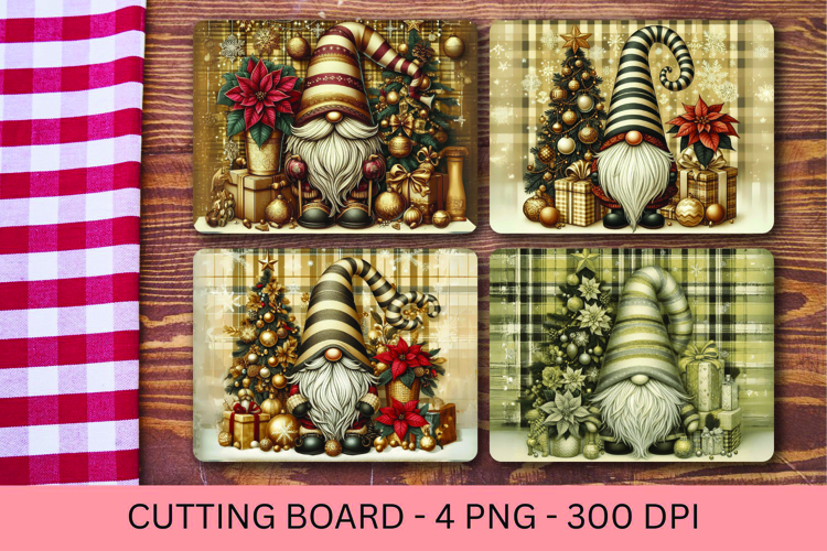 kitchen cutting board - gold christmas gnome