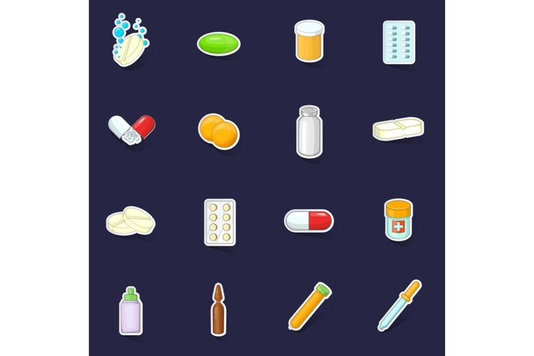 Medicine drugs icons set vector sticker