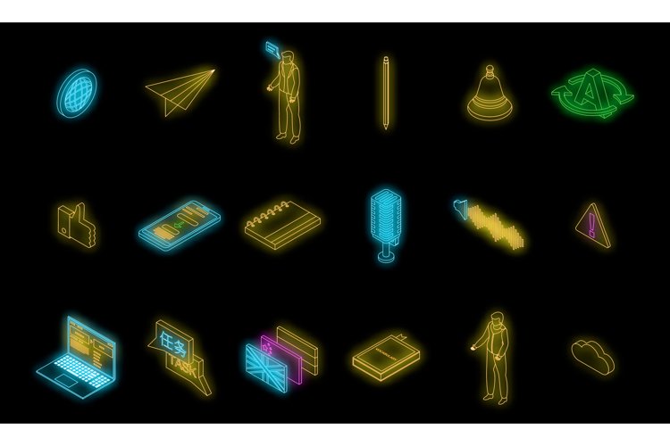 Translator icons set vector neon