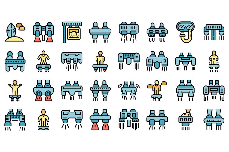 Flyboard icons set vector flat