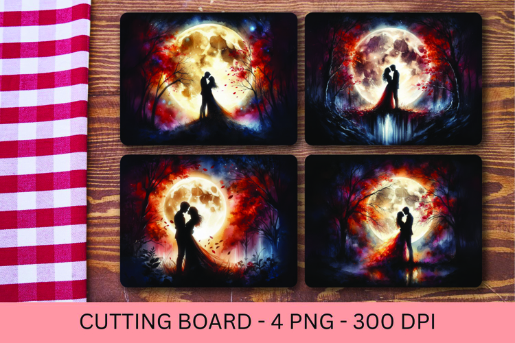 kitchen cutting board - romantic couple full moon