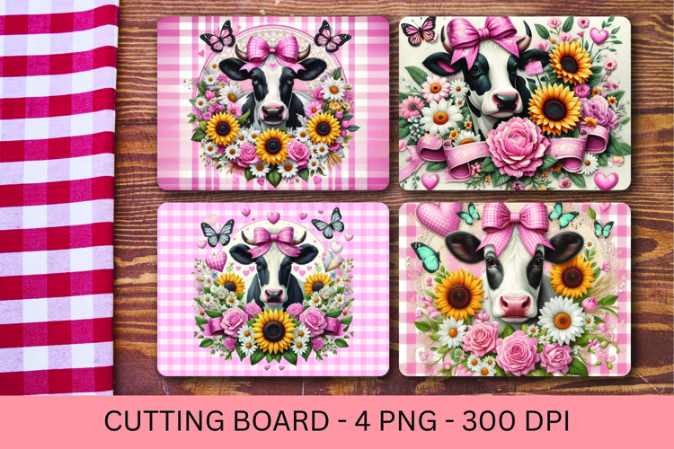 kitchen cutting board - plaid cow with sunflowers