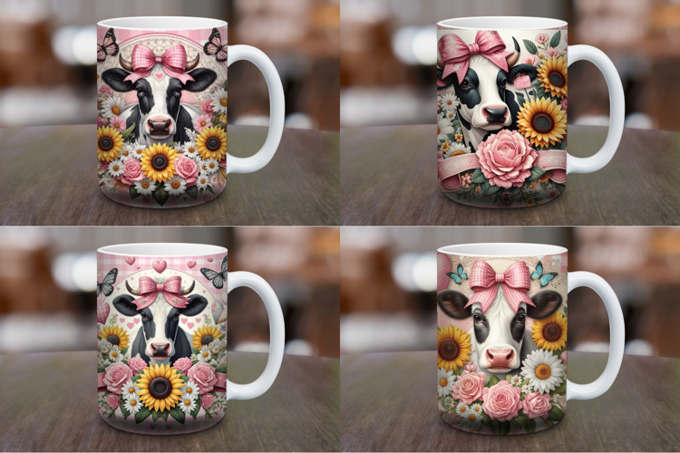 Mug Wrap Sublimation - plaid sunflower cow