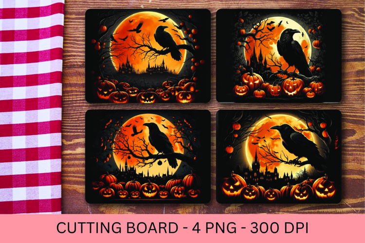 kitchen cutting board - halloween moon crow halloween