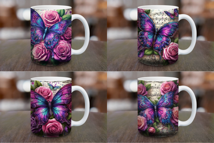 Mug Wrap Sublimation - floral rose butterfly