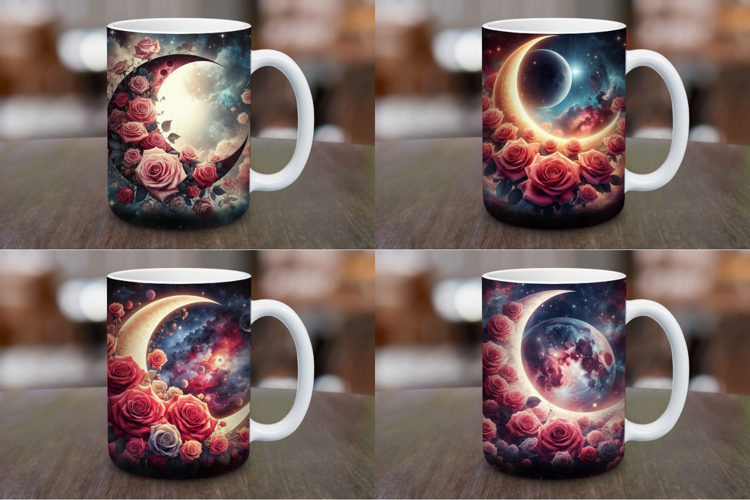 Mug Wrap Sublimation - floral cosmic crescent moon