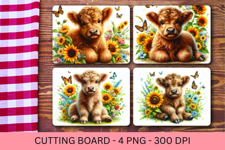 kitchen cutting board - floral highland cow