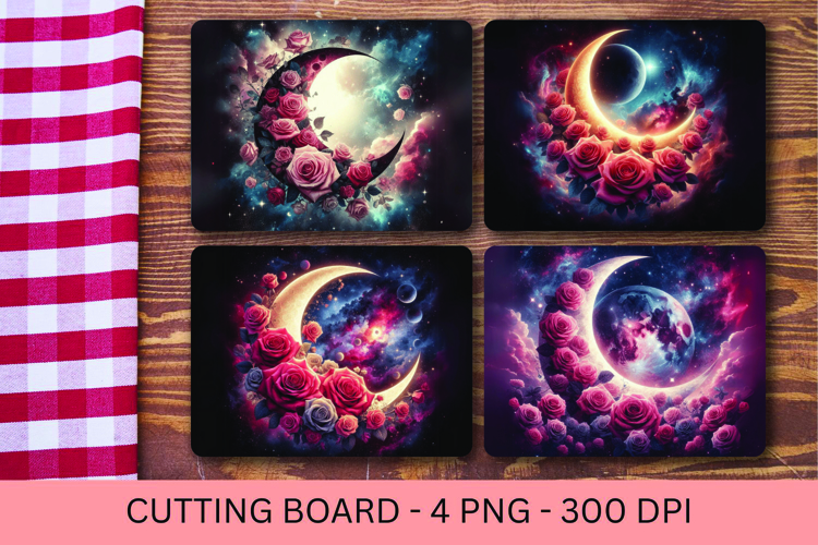 kitchen cutting board - crescent moon with flowers