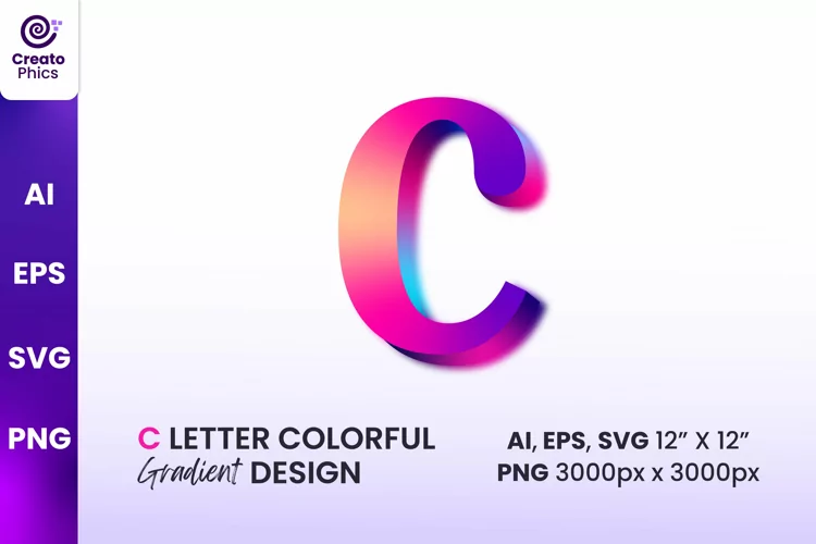 C 3d letter gradient design | colorful alphabet clipart