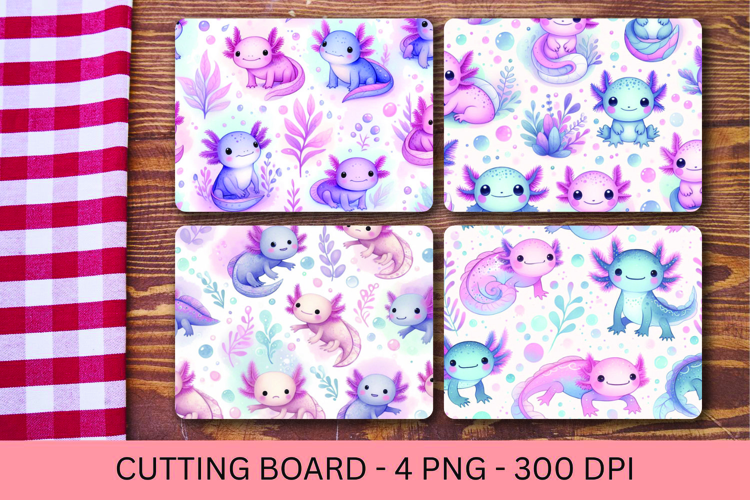 kitchen cutting board - floral axolotl