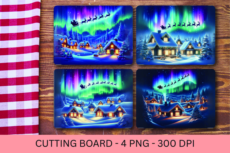 kitchen cutting board - santa claus reindeers aurora