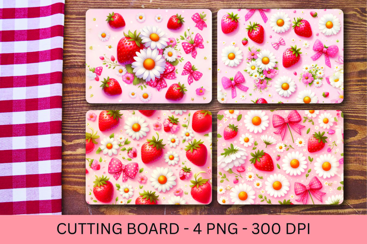 kitchen cutting board - floral pink strawberry