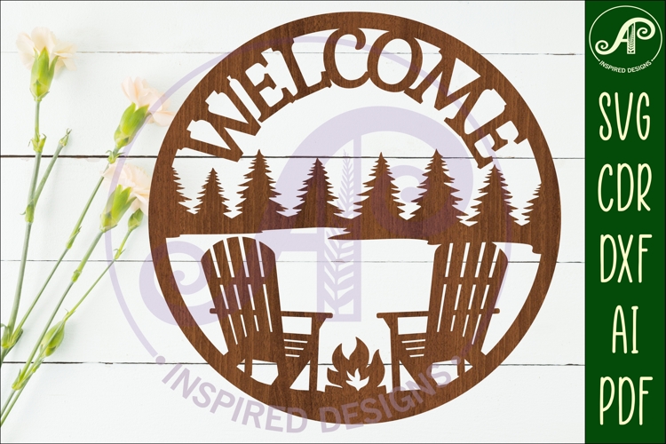 Welcome forest and chairs wall sign, SVG file. vector sign