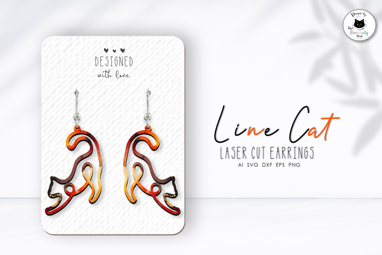One Line Cat Earrings Laser Cut | Minimalist Jewelry SVG