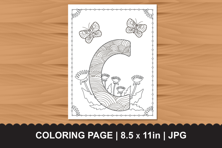 Letter C Coloring Page with Butterflies and Flowers