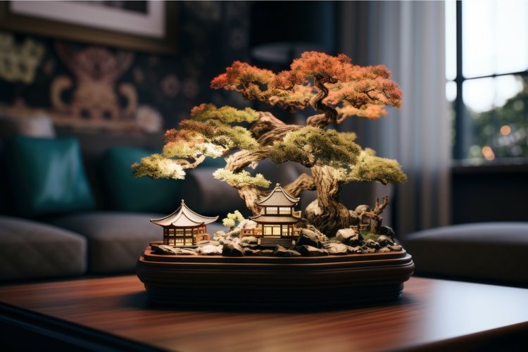 Vibrant Bonsai art tree room. Generate Ai example image 1
